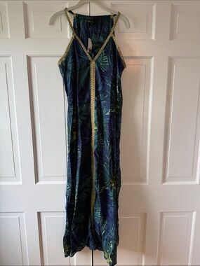 NWT AMERICA & BEYOND LONG HALTER MAXIDRESS COVERUP TROPICAL BEACH POOL MEDIUM